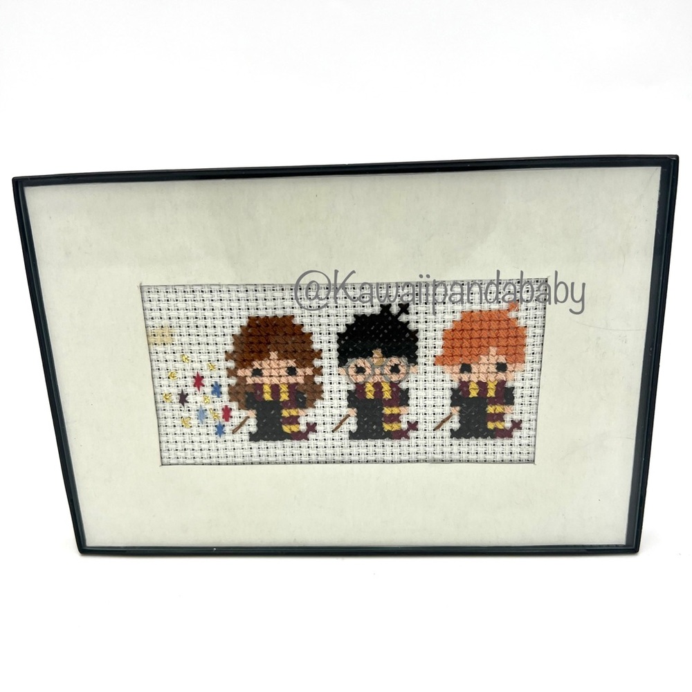 Tiny Handmade Harry Potter Embroidered CrossStitch Matted & Framed Desk Wall Art